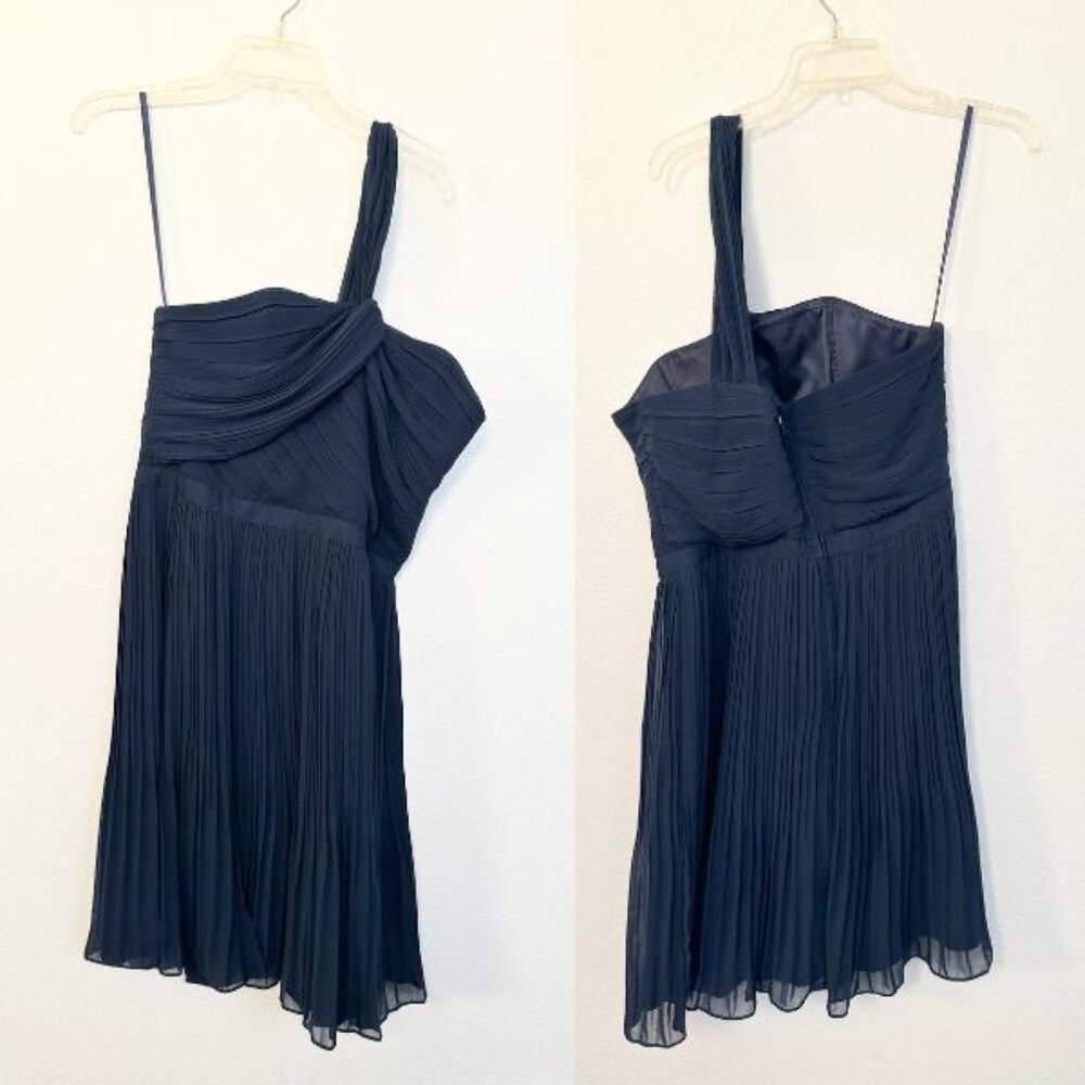 NWT Club Monaco Womens Adelphie Dress One Shoulder Silk Navy Knee Length Size 12